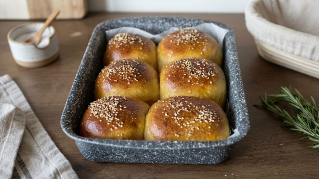 Sourdough discard baked into sesame buns, cinnamon rolls, and focaccia