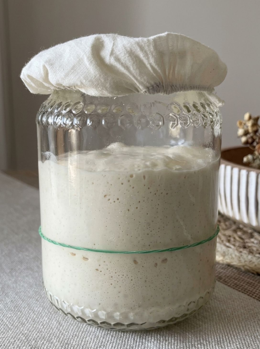 Sourdough starter close-up, illustrating a clean, mildly yeasty and slightly fruity smell
