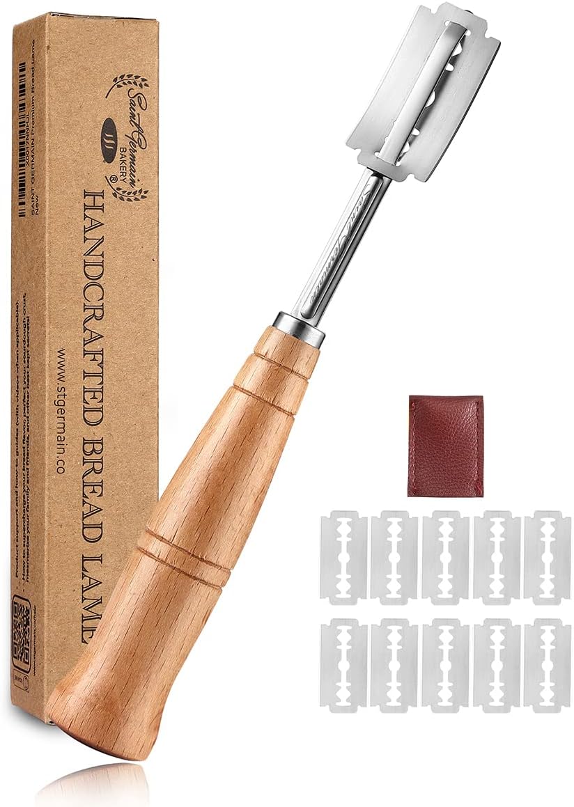 Bread scoring knife with wooden handle for sourdough